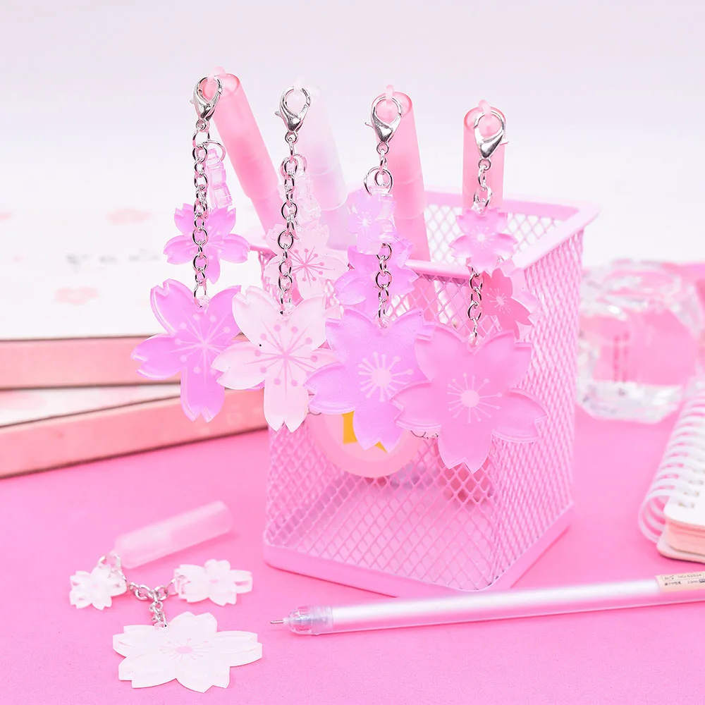 2 шт 0 5 мм гелевая ручка Kawaii вишневые цветы кулон нейтральные ручки для школы