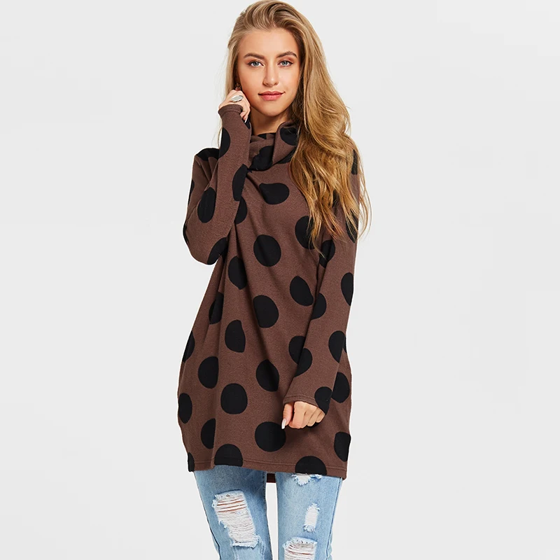 Women Casual Loose Shirts Polka Dot Print Turtle Neck Long Sleeve Slouchy Knitted T-shirt Long Pullover Tops Coffee 2019 New Tee
Women Casual Loose Shirts Polka Dot Print Turtle Neck Long Sleeve Slouchy Knitted T-shirt Long Pullover Tops Coffee 2019 New Tee
