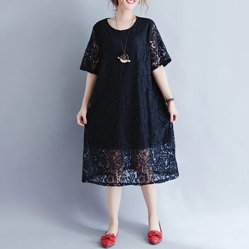 Spring Autumn Lace Dress 2019 New Korean Fashion Women O-neck Short Sleeved Loose Dresses Black Vintage Clothes Plus Size 4XL
Spring Autumn Lace Dress 2019 New Korean Fashion Women O-neck Short Sleeved Loose Dresses Black Vintage Clothes Plus Size 4XL
