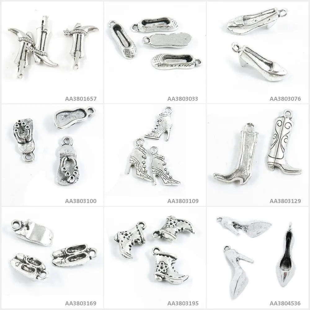Antique Silver Tone Jewelry Making Charms High Heels Shoes Boots Cloth Womens Boot Slippers Heel Women Lady Bracelet Pendant | Украшения и