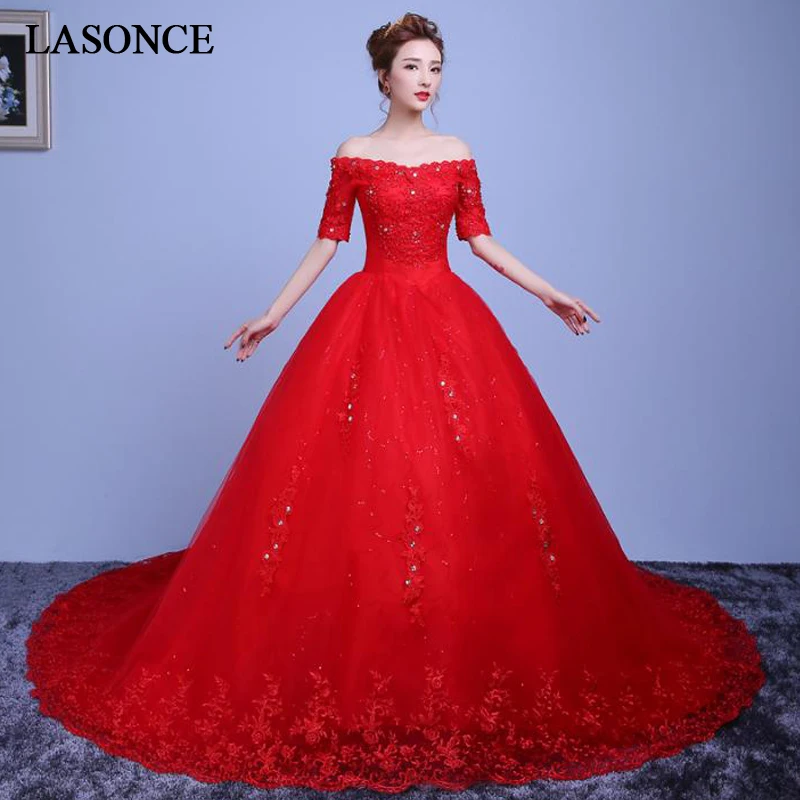 LASONCE Crystal V Neck Lace Appliques Ball Gown Wedding Dresses Half Sleeve Court Train Backless Bridal Dress
LASONCE Crystal V Neck Lace Appliques Ball Gown Wedding Dresses Half Sleeve Court Train Backless Bridal Dress