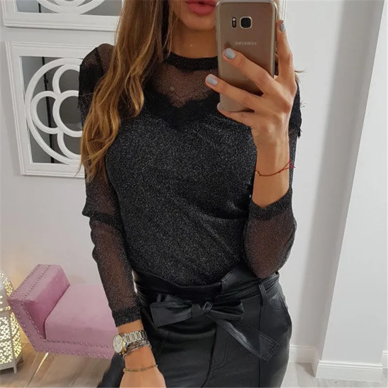 Fashion Women Ladies Mesh Lace Top Long Sleeve Tee shirt femme Evening Party Club T-Shirt Dames tshirt Streetwear
Fashion Women Ladies Mesh Lace Top Long Sleeve Tee shirt femme Evening Party Club T-Shirt Dames tshirt Streetwear