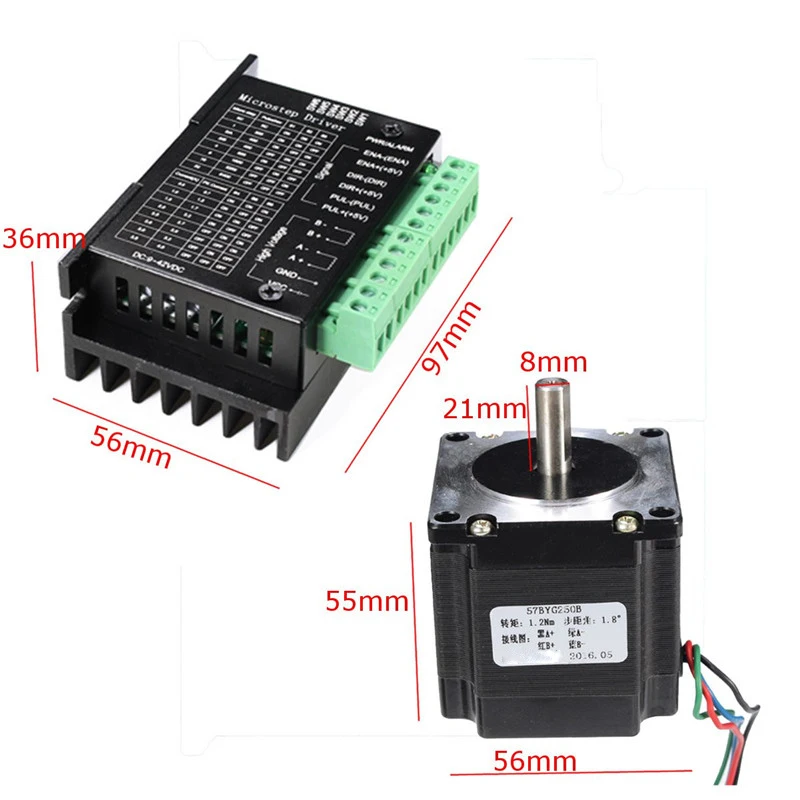 57BYG250B 3A Two-phase 1.2Nm Single-axis 57 Stepper Motor 56mm Length + TB6600 4A 3200 Subdivision Driver Kit High Quality
57BYG250B 3A Two-phase 1.2Nm Single-axis 57 Stepper Motor 56mm Length + TB6600 4A 3200 Subdivision Driver Kit High Quality