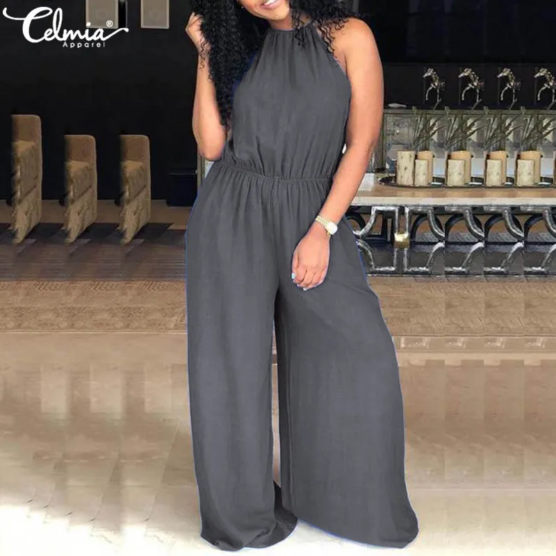 Celmia 2019 Summer Women Sleeveless Long Jumpsuits Casual Loose High Waist Wide Leg Pants Halter Romper Plus Size Overalls Femme
Celmia 2019 Summer Women Sleeveless Long Jumpsuits Casual Loose High Waist Wide Leg Pants Halter Romper Plus Size Overalls Femme