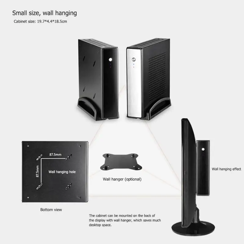 PC Case Mini ITX Cases ET-4 Thin Computer Gaming PC Desktop Chassis USB2.0 2.5 inch HDD SDD SGCC For Black/Sliver Color
PC Case Mini ITX Cases ET-4 Thin Computer Gaming PC Desktop Chassis USB2.0 2.5 inch HDD SDD SGCC For Black/Sliver Color