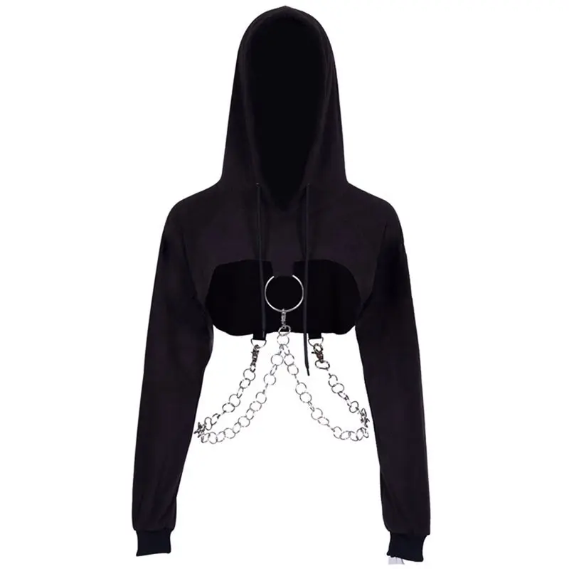 Women Gothic Black Short Hoodies Hoop Chain Cool Streetwear Hot Winter Fleece Sexy Mini Top Girl Hooded Casual Hoodie Sweatshirt
Women Gothic Black Short Hoodies Hoop Chain Cool Streetwear Hot Winter Fleece Sexy Mini Top Girl Hooded Casual Hoodie Sweatshirt