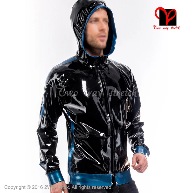 Sexy Black and metallic blue Latex Jacket Hoodie Top Rubber Coat front zipper jacket plus size pockets XXXL SY-083
Sexy Black and metallic blue Latex Jacket Hoodie Top Rubber Coat front zipper jacket plus size pockets XXXL SY-083