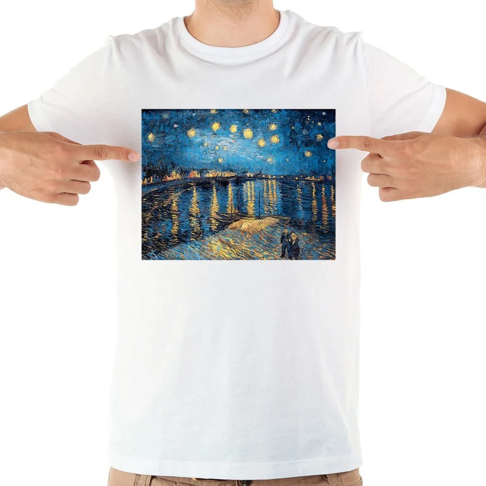 Мужская футболка с короткими рукавами Vincent van Gogh Starry Night Over the Rhone белая