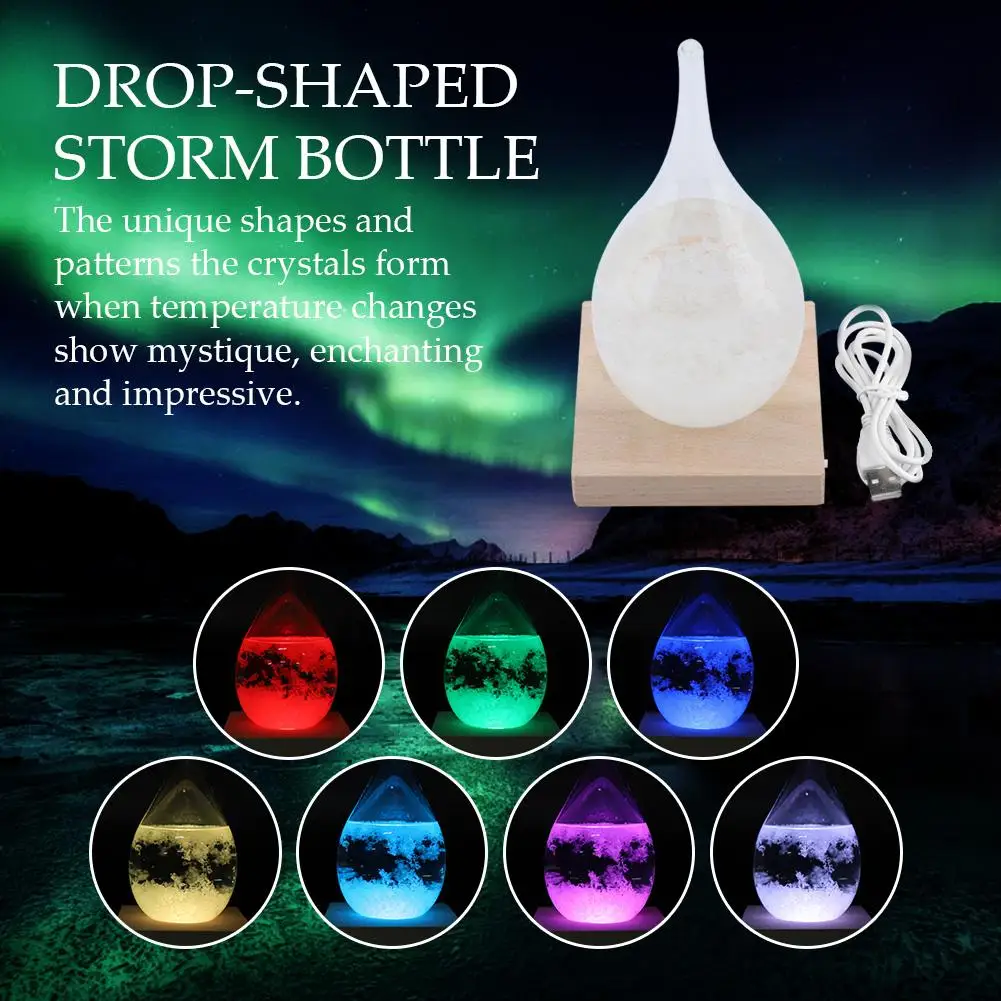 Storm Glass Drop-Shaped Storm Bottle Desktop Weather Station Predictor with LED Wooden Base Home Decor Creative Gifts
Storm Glass Drop-Shaped Storm Bottle Desktop Weather Station Predictor with LED Wooden Base Home Decor Creative Gifts