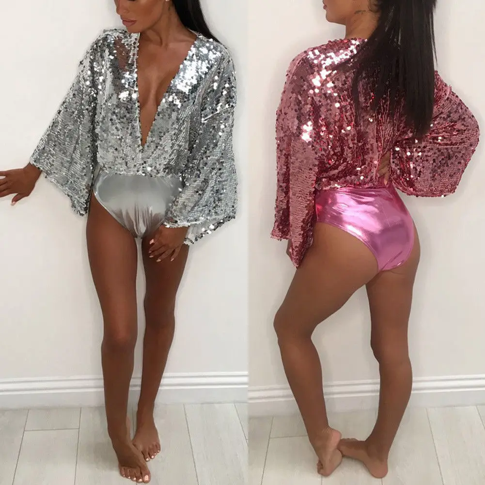 2019 women Swimwear Sexy Deep V Neck One Piece Swimsuit Swim Suit Silver Suquins Patchwork Flare Sleeve Bathing suit Female
2019 women Swimwear Sexy Deep V Neck One Piece Swimsuit Swim Suit Silver Suquins Patchwork Flare Sleeve Bathing suit Female