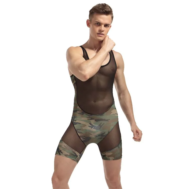 Sexy Men's Bodysuits Mesh Transparent Camouflage Body Shaper Mens Wrestling Singlet Undershirt Men Bodysuit Jumpsuit
Sexy Men's Bodysuits Mesh Transparent Camouflage Body Shaper Mens Wrestling Singlet Undershirt Men Bodysuit Jumpsuit