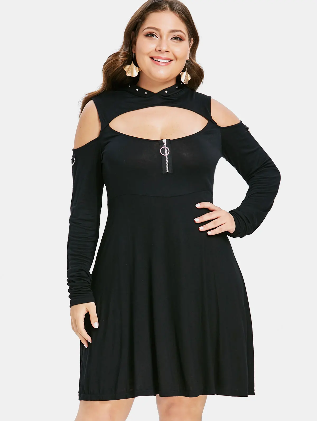 Wipalo Women Sexy Plus Size 5XL Cut Out Rivet Embellished Flare Dress Solid Black A-Line Mini Club Dress Spring Autumn Vestidos
Wipalo Women Sexy Plus Size 5XL Cut Out Rivet Embellished Flare Dress Solid Black A-Line Mini Club Dress Spring Autumn Vestidos