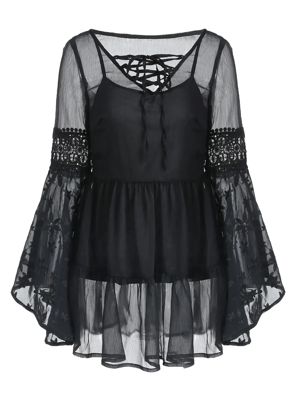 Wipalo Flare Sleeve Lace-Up Embroidered Black Blouse With Cami Top V Neck Lace Hem Ladies Tops Blusas Woman Clothes 2XL
Wipalo Flare Sleeve Lace-Up Embroidered Black Blouse With Cami Top V Neck Lace Hem Ladies Tops Blusas Woman Clothes 2XL