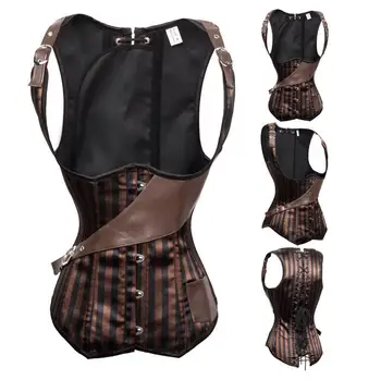 

Plus Size Sexy Corset Bustier Top New Steampunk Steel Boned Underbust Vest Corset with Strap Lace-Up Brown Waist Shaping Corset