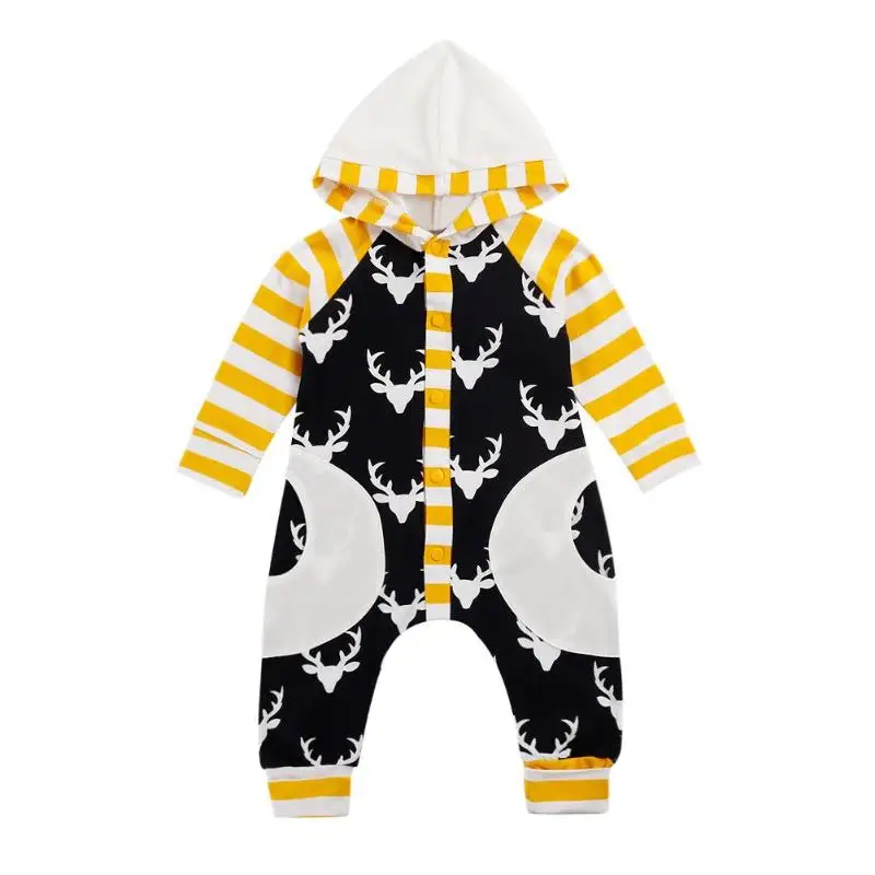 Long Sleeve Newborn Baby Rompers Elk Print Kids Hooded Clothes Front Buttons Toddler Jumpsuit Stripe Pockets Cotton Clothing
Long Sleeve Newborn Baby Rompers Elk Print Kids Hooded Clothes Front Buttons Toddler Jumpsuit Stripe Pockets Cotton Clothing