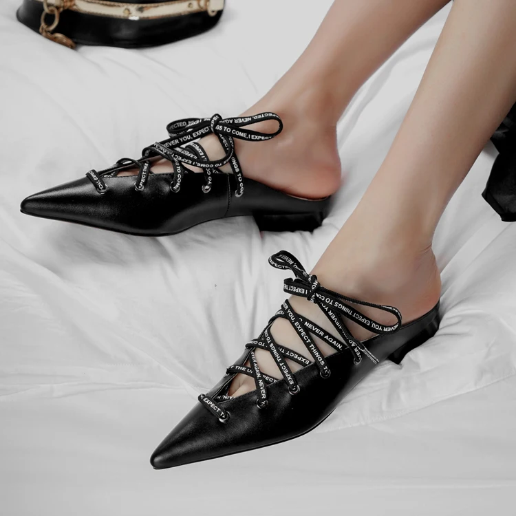 Hot Selling Letter Printing Strappy Flat Mules Elegant Pointed Toe Shoes Spring New Leather Slippers Women
Hot Selling Letter Printing Strappy Flat Mules Elegant Pointed Toe Shoes Spring New Leather Slippers Women