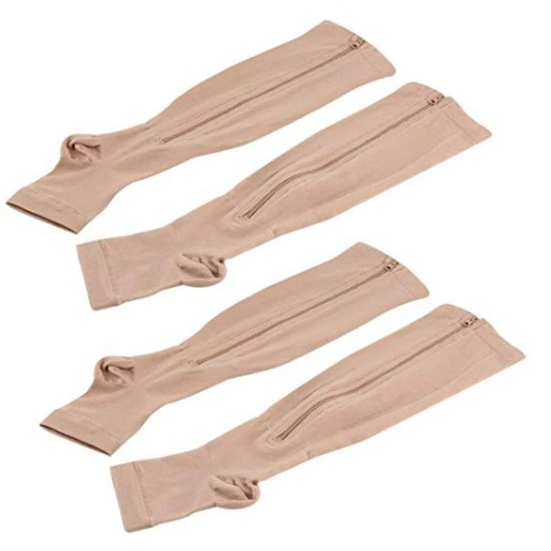 MYTL 2 Pairs Compression Socks Men/Women Open Toe Leg Support Stocking Knee High With Zipper 15-20 Mmhg | Женская одежда