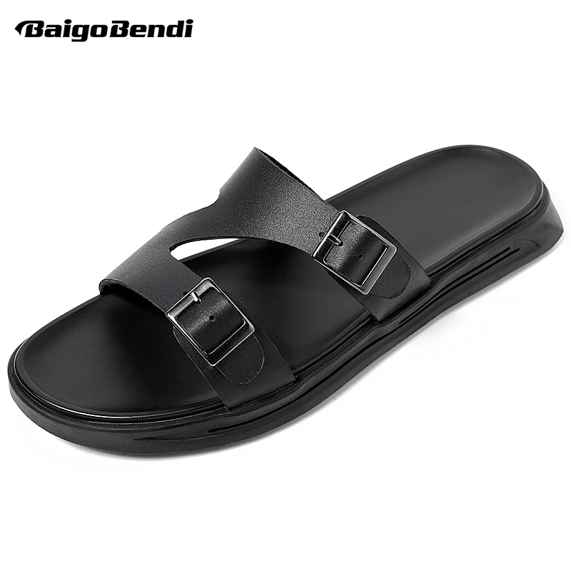 New Summer Men Leather Slippers Fashion Buckle Slides Nonslip Light Weight Man Casual Black Beach Shoes
New Summer Men Leather Slippers Fashion Buckle Slides Nonslip Light Weight Man Casual Black Beach Shoes