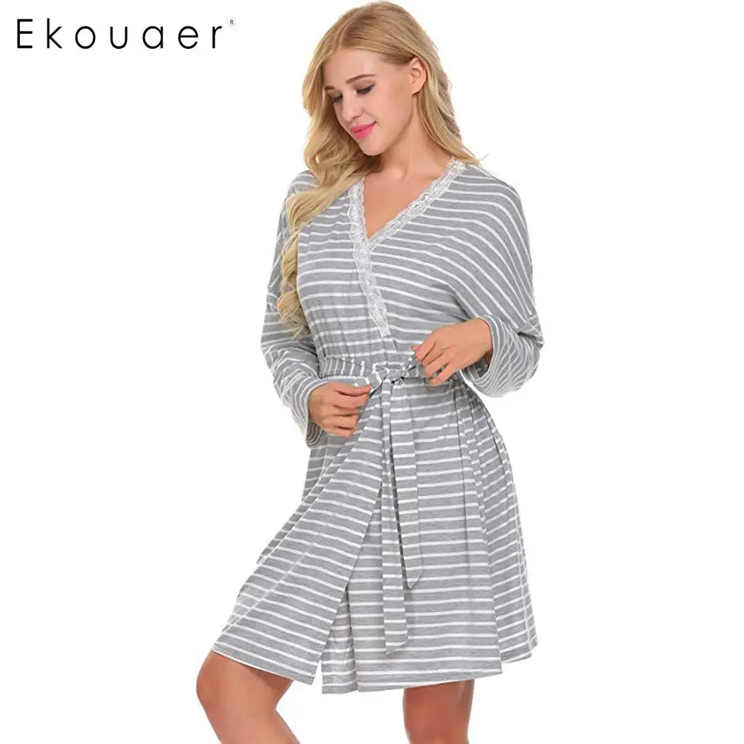 Ekouaer Women Kimono Bathrobes Summer Robes V-Neck Long Sleeve Stripe Split Pregnancy Nursing Robe Dressing Gown
Ekouaer Women Kimono Bathrobes Summer Robes V-Neck Long Sleeve Stripe Split Pregnancy Nursing Robe Dressing Gown