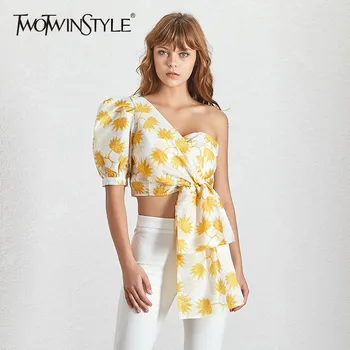 TWOTWINSTYLE Casual Print Shirt For Women Puff Sleeve Off Shoulder Irregular Crop Tops Female Summer 2020 Fashion Clothes New
TWOTWINSTYLE Casual Print Shirt For Women Puff Sleeve Off Shoulder Irregular Crop Tops Female Summer 2020 Fashion Clothes New