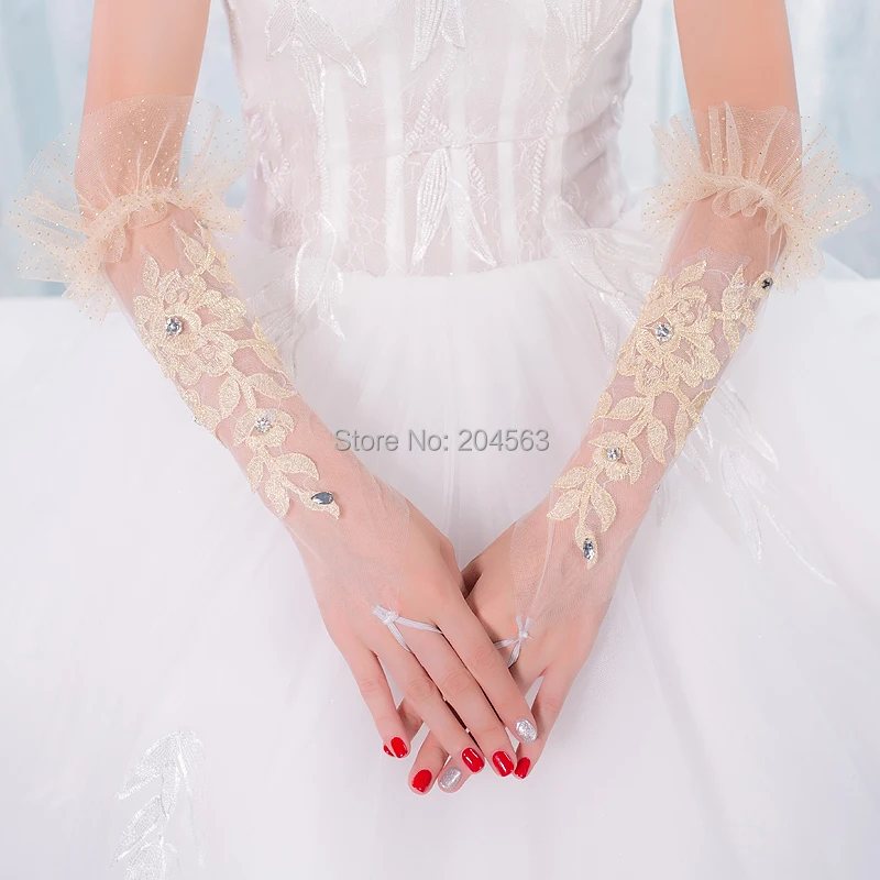 Stunning Wedding Party Fingerless Gloves Champagne Color Lace Bridal Gloves with Crystals
Stunning Wedding Party Fingerless Gloves Champagne Color Lace Bridal Gloves with Crystals