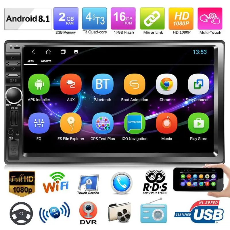 Android 8.1 Quad Core Car Stereo MP5 Player GPS Navi RDS AM FM Radio WiFi BT Bluetooth radio for Android Accessories
Android 8.1 Quad Core Car Stereo MP5 Player GPS Navi RDS AM FM Radio WiFi BT Bluetooth radio for Android Accessories