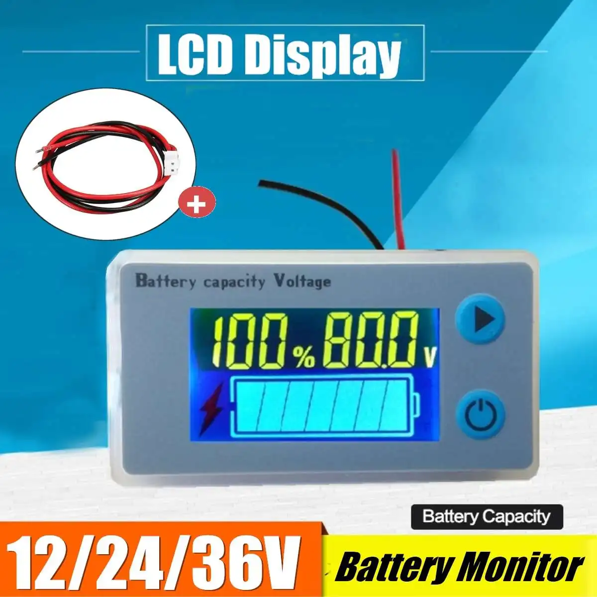 12V Power Monitor Cables LCD Display Lead Acid Battery Testers Voltmeter Digital Battery Capacity Meter Instruments Tools
12V Power Monitor Cables LCD Display Lead Acid Battery Testers Voltmeter Digital Battery Capacity Meter Instruments Tools