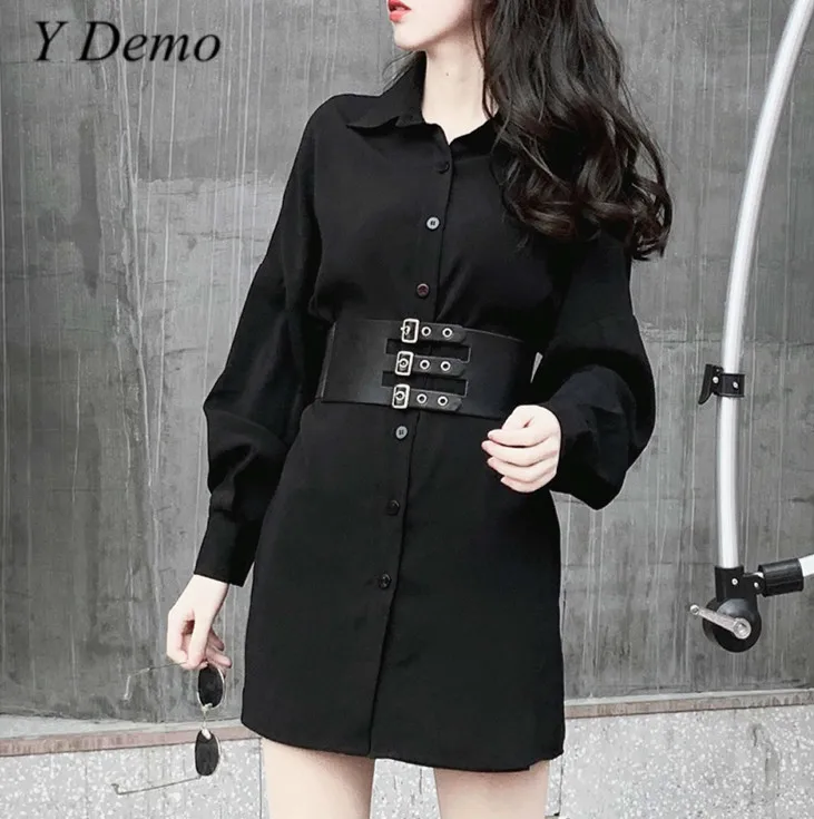 Punk Metal Buckle Waistseal Women Chiffon Dress Long Sleeve Single Breasted Adjustable Belt Long Shirt
Punk Metal Buckle Waistseal Women Chiffon Dress Long Sleeve Single Breasted Adjustable Belt Long Shirt