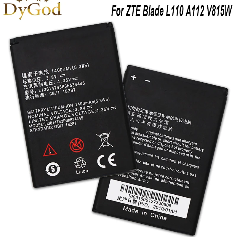 Фото DyGod 1400mAh Li3814T43P3h634445 батарея для ZTE Blade L110 A112 V815W высокое качество - купить