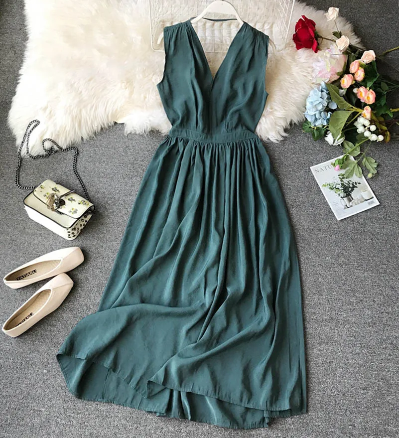 NiceMix Green Plunge Neck Crisscross Waist Ball Dress Elegant Plain Fit and Flare Dress Women Autumn Modern Lady Party Dresses
NiceMix Green Plunge Neck Crisscross Waist Ball Dress Elegant Plain Fit and Flare Dress Women Autumn Modern Lady Party Dresses