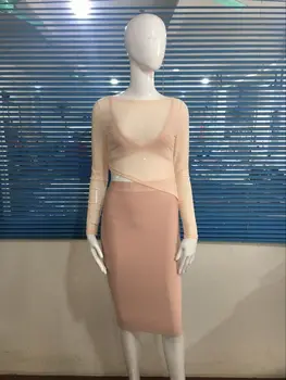 Top Quality Nude Long Sleeve Mesh Hollow Out Rayon Knee Length 3 Pieces Set Bandage Dress Bodycon Celebrity Party Dress
Top Quality Nude Long Sleeve Mesh Hollow Out Rayon Knee Length 3 Pieces Set Bandage Dress Bodycon Celebrity Party Dress