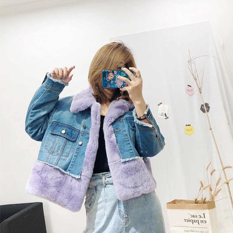 New Winter Short Cowboy Parker Down Jacket Female Stitching Real Rabbit Fur Coat Women Removable Down Cotton Liner Outerwear
New Winter Short Cowboy Parker Down Jacket Female Stitching Real Rabbit Fur Coat Women Removable Down Cotton Liner Outerwear