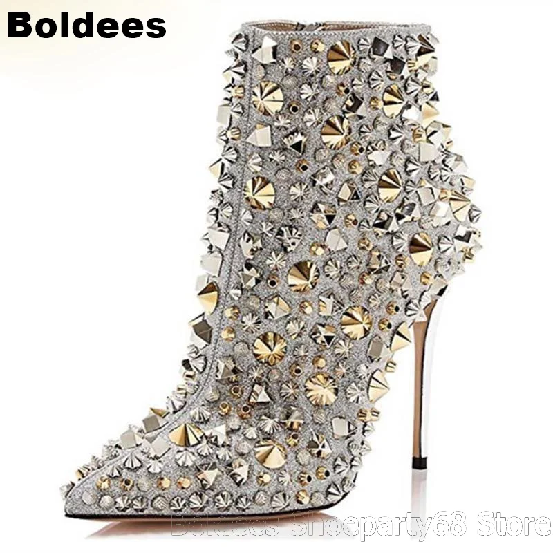 Sexy Stiletto Heeled Pointed Toe Luxury Crystal Rivets Woman Ankle Boots Ladies High Heels Winter Booties
Sexy Stiletto Heeled Pointed Toe Luxury Crystal Rivets Woman Ankle Boots Ladies High Heels Winter Booties