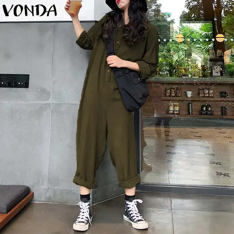 VONDA Plus Size Jumpsuits Women Romper 2019 Casual Lapel Neck Button Long Sleeve Solid Loose Overalls Wide Leg Pants Playsuits
VONDA Plus Size Jumpsuits Women Romper 2019 Casual Lapel Neck Button Long Sleeve Solid Loose Overalls Wide Leg Pants Playsuits