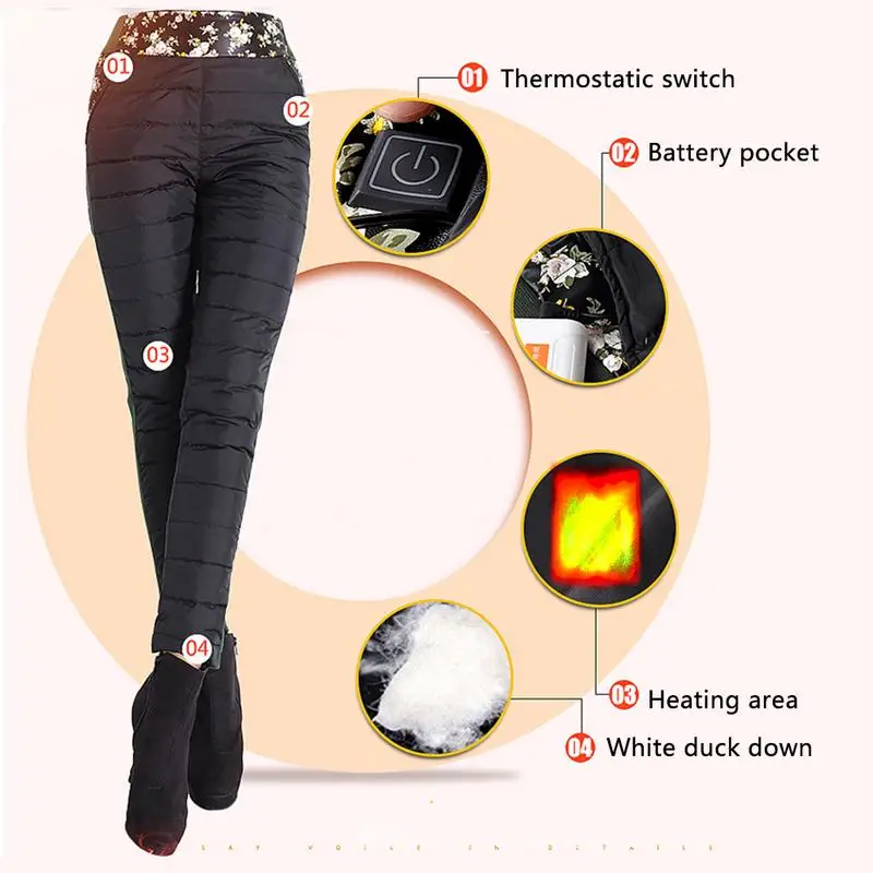 Lithium Battery Electric Heated Pants One Button Fever Winter High Waist Down Pant Mountaineer Outdoor Warm Knee Pants for Women
Lithium Battery Electric Heated Pants One Button Fever Winter High Waist Down Pant Mountaineer Outdoor Warm Knee Pants for Women