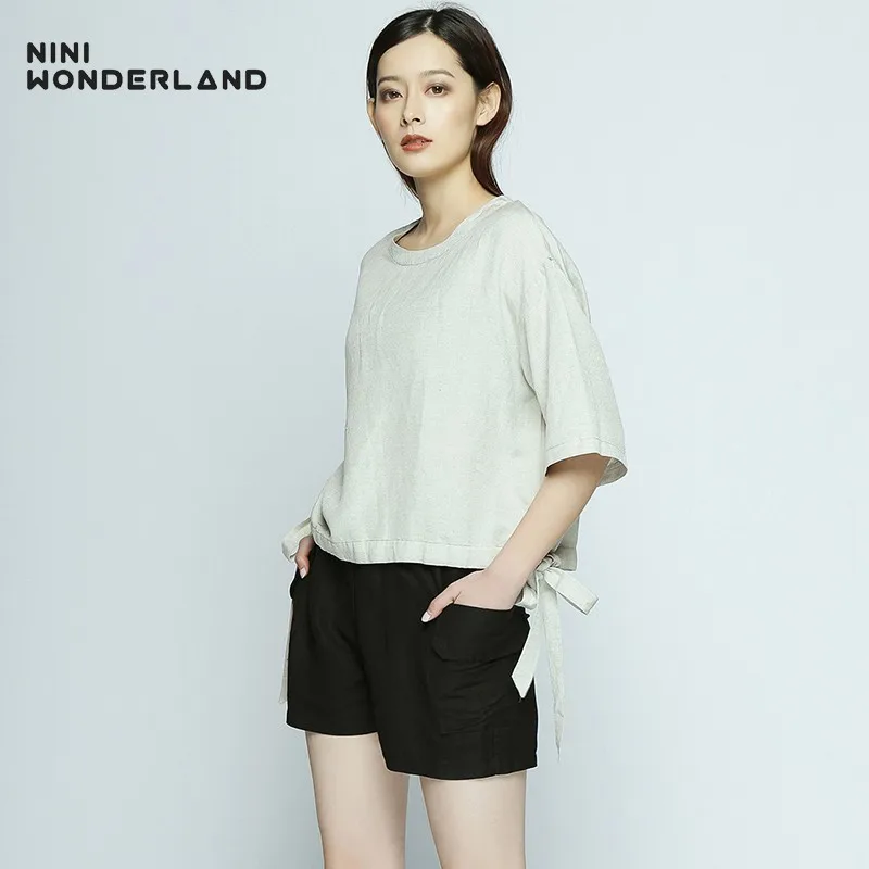 NINI WONDERLAND Summer Cotton Linen T Shirt Women Brief Vintage Tops 2019 Female Loose Casual T-shirt Solid Color Tees Classic 
NINI WONDERLAND Summer Cotton Linen T Shirt Women Brief Vintage Tops 2019 Female Loose Casual T-shirt Solid Color Tees Classic