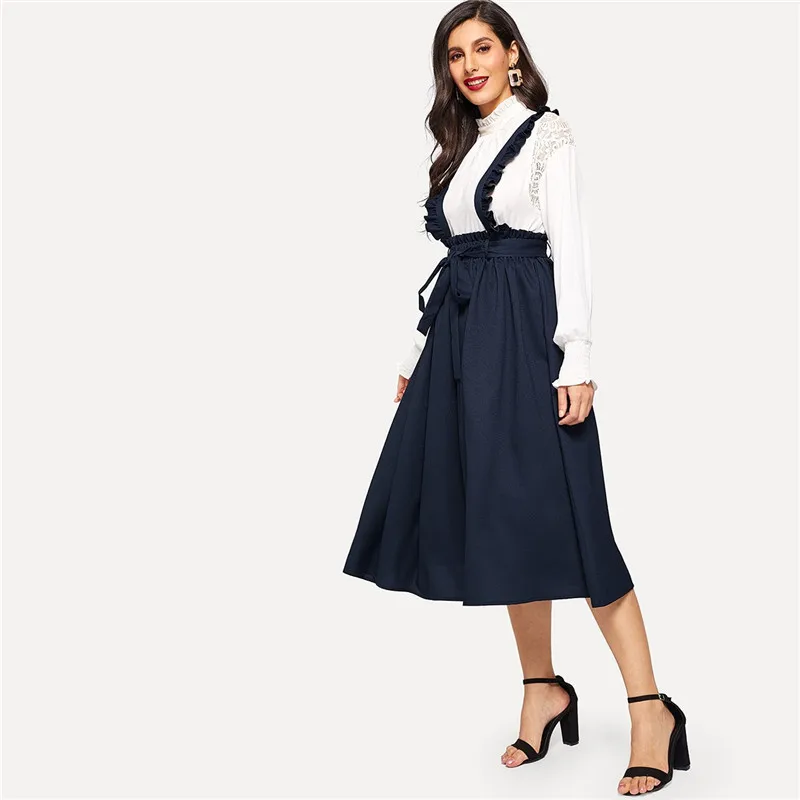 Navy Classy Retro High Waist Flare Belted Skirt With Frilled Strap Women Spring Elastic Waist High Street Midi Skirt
Navy Classy Retro High Waist Flare Belted Skirt With Frilled Strap Women Spring Elastic Waist High Street Midi Skirt