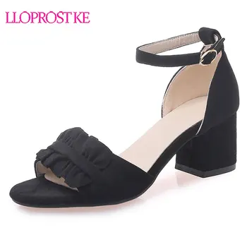 

Lloprost ke 2019 big size 34-47 new flock summer shoes simple buckle sandals women comfortable high heel peep toe shoes H349