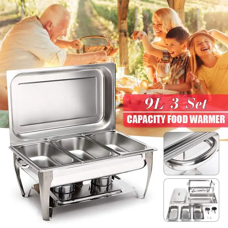 New 3 in 1 9L Foldable Stainless Steel Square Buffet Stove Dish Set Chafing Dish Container Home Hotel Party Food Warmer
New 3 in 1 9L Foldable Stainless Steel Square Buffet Stove Dish Set Chafing Dish Container Home Hotel Party Food Warmer