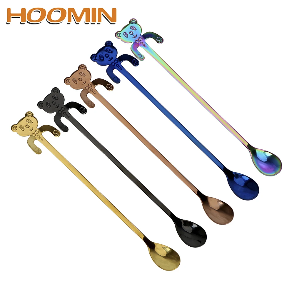 HOOMIN 19.5cm Length Bear Spoon Hanging Teaspoon Long Handle Stainless Steel Cartoon Coffee Ice Cream Dessert | Дом и сад