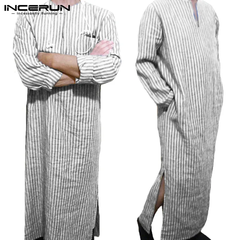 Muslim Striped Men Arab Islamic Kaftan Men Robe Loungewear Long Sleeve Saudi Arabia Dubai Clothes Male Dress Thobe INCERUN S-5XL
Muslim Striped Men Arab Islamic Kaftan Men Robe Loungewear Long Sleeve Saudi Arabia Dubai Clothes Male Dress Thobe INCERUN S-5XL