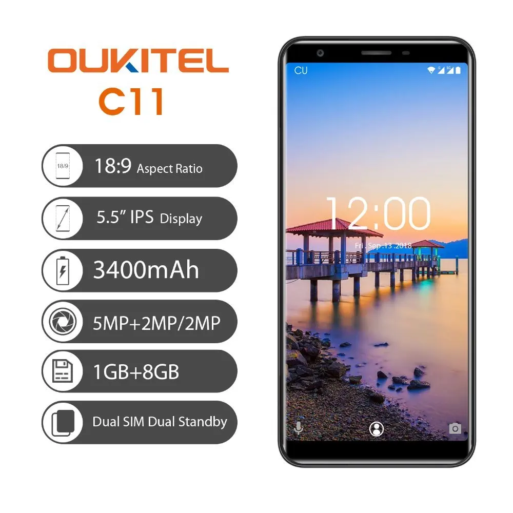 Oukitel C11 5.5" 18:9 Display 1G RAM 8G ROM MTK6580A Quad Core 3400mah Battery 5MP+2MP/2MP Android 8.1 Unlock Smartphone
Oukitel C11 5.5" 18:9 Display 1G RAM 8G ROM MTK6580A Quad Core 3400mah Battery 5MP+2MP/2MP Android 8.1 Unlock Smartphone