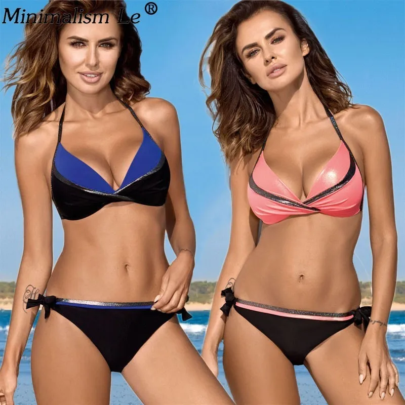 Minimalism Le Push Up Bikini Patchwork Beach Wear Low Waist Women Bikini Set Sexy Swimwear Swimsuit Bathing Suit Halter Biquini
Minimalism Le Push Up Bikini Patchwork Beach Wear Low Waist Women Bikini Set Sexy Swimwear Swimsuit Bathing Suit Halter Biquini