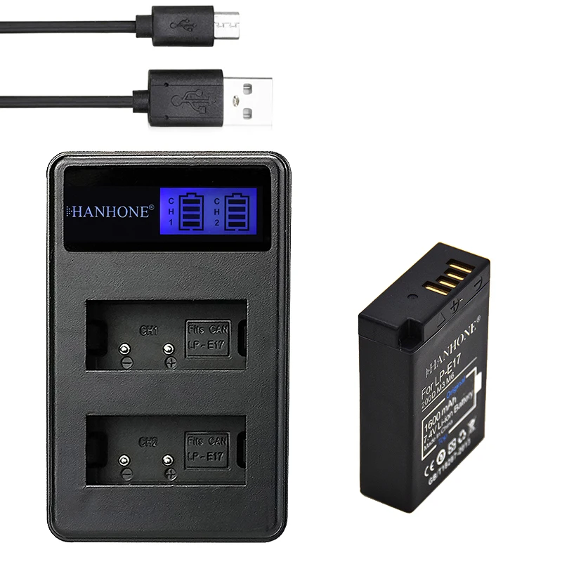 1 шт. Топ 1600 мАч LPE17 LP-E17 LP E17 батарея + LCD двойной USB зарядное устройство для Canon EOS M3 750D