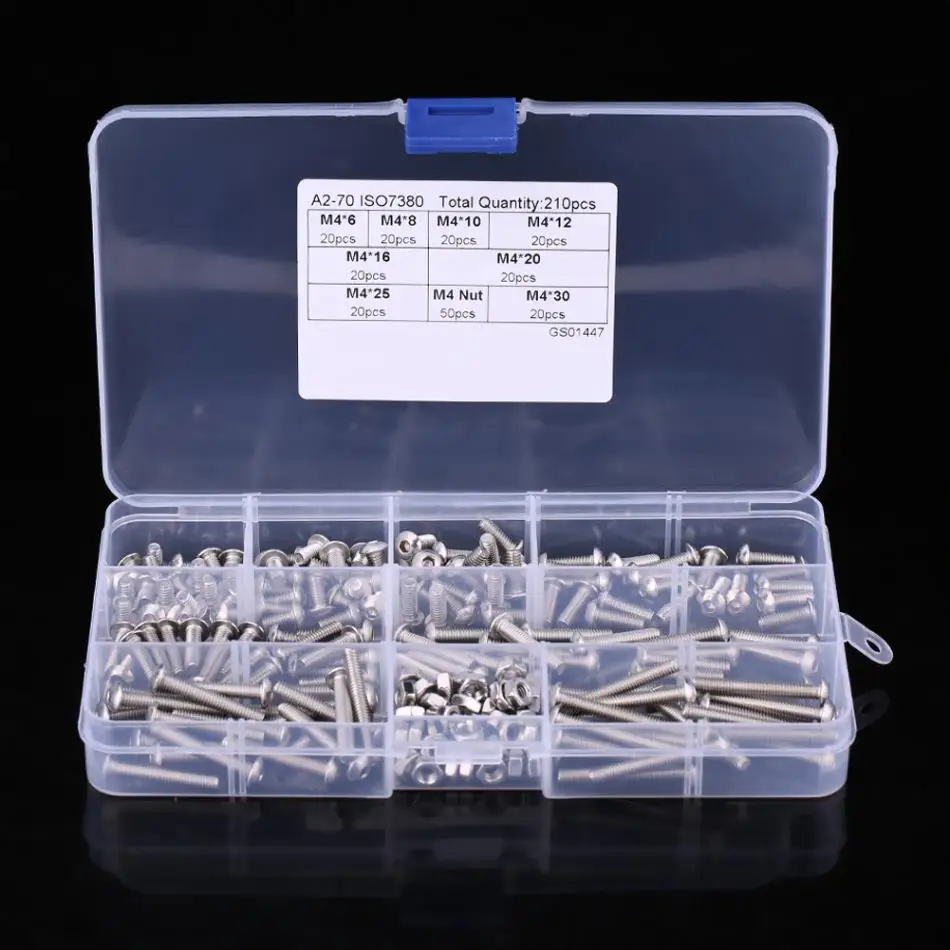 New 210 Pcs/set M4 Hex Socket Button Head Screws and Nuts Assrotment Set 304 Stainless Steel Screw and Nuts Fastener Hardware
New 210 Pcs/set M4 Hex Socket Button Head Screws and Nuts Assrotment Set 304 Stainless Steel Screw and Nuts Fastener Hardware