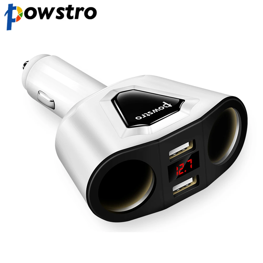 Powstro 5V 3.1A Dual USB Car Charger Support Display Current Volmeter with 2 Cigarette Lighter Sockets 120W Power for Phone 
Powstro 5V 3.1A Dual USB Car Charger Support Display Current Volmeter with 2 Cigarette Lighter Sockets 120W Power for Phone