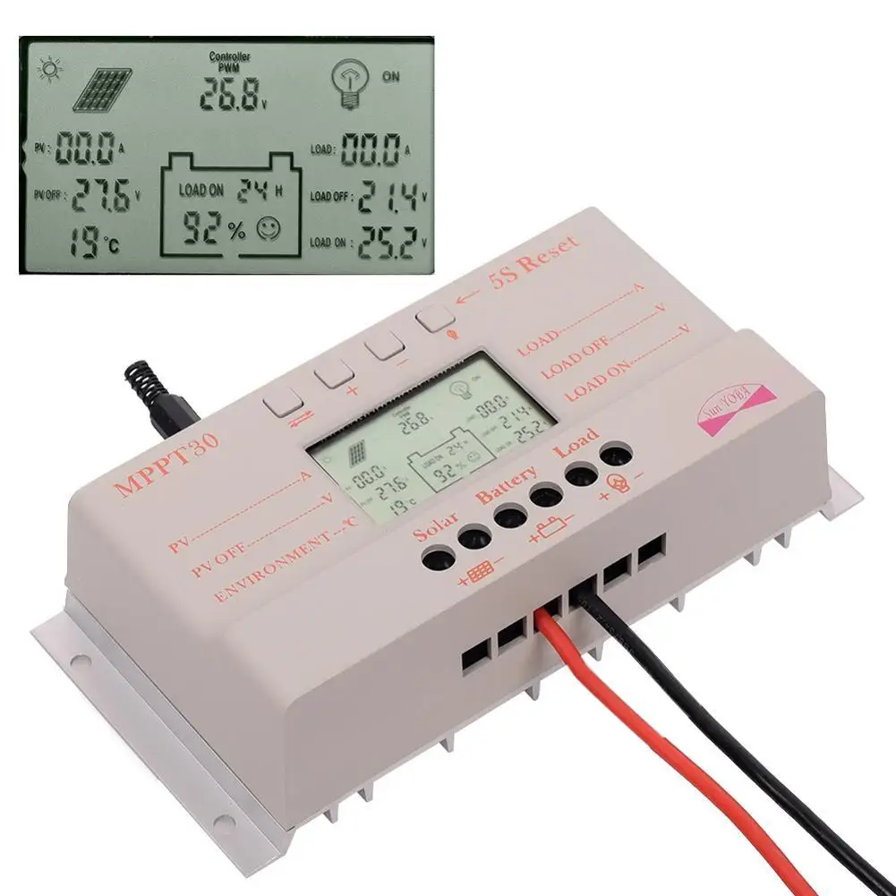 

30A LCD MPPT Solar Panel Regulator Charge Controller 12V/24V 380W/760W With