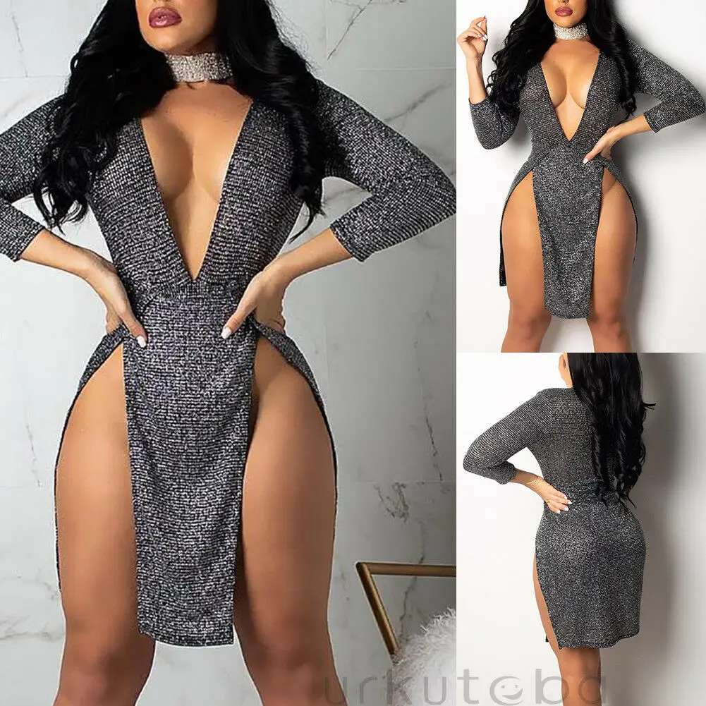 2019 Newest Hot Sexy Women Ladies Sequined Party Club Dress Clothing Deep V Neck Long Sleeve Split Bodycon Dance Dress
2019 Newest Hot Sexy Women Ladies Sequined Party Club Dress Clothing Deep V Neck Long Sleeve Split Bodycon Dance Dress