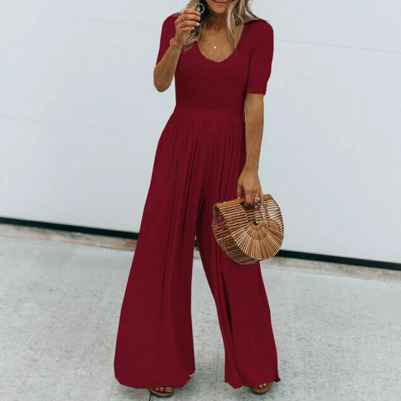New Female Casual Loose Overalls V-Neck Short Sleeve Jumpsuits Women's Wide Leg Pants Plus Size Summer Boho Solid Jumpsuits
New Female Casual Loose Overalls V-Neck Short Sleeve Jumpsuits Women's Wide Leg Pants Plus Size Summer Boho Solid Jumpsuits