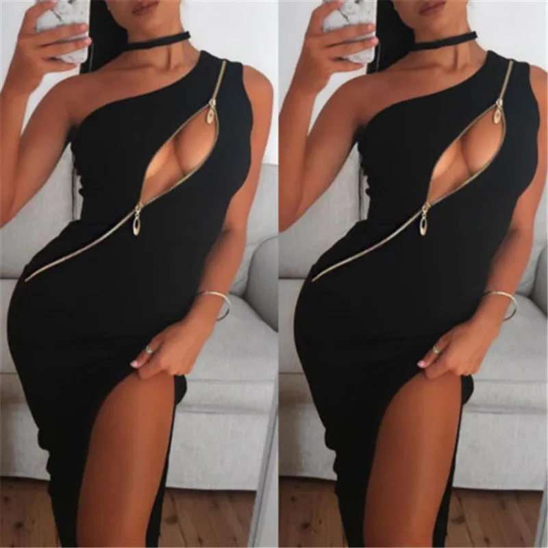 New Fashion Women Summer Dress Sexy Bodycon One Shoulder Zipper Dress Hollow Out Sexy Ladies Split Evening Party Clubwear
New Fashion Women Summer Dress Sexy Bodycon One Shoulder Zipper Dress Hollow Out Sexy Ladies Split Evening Party Clubwear